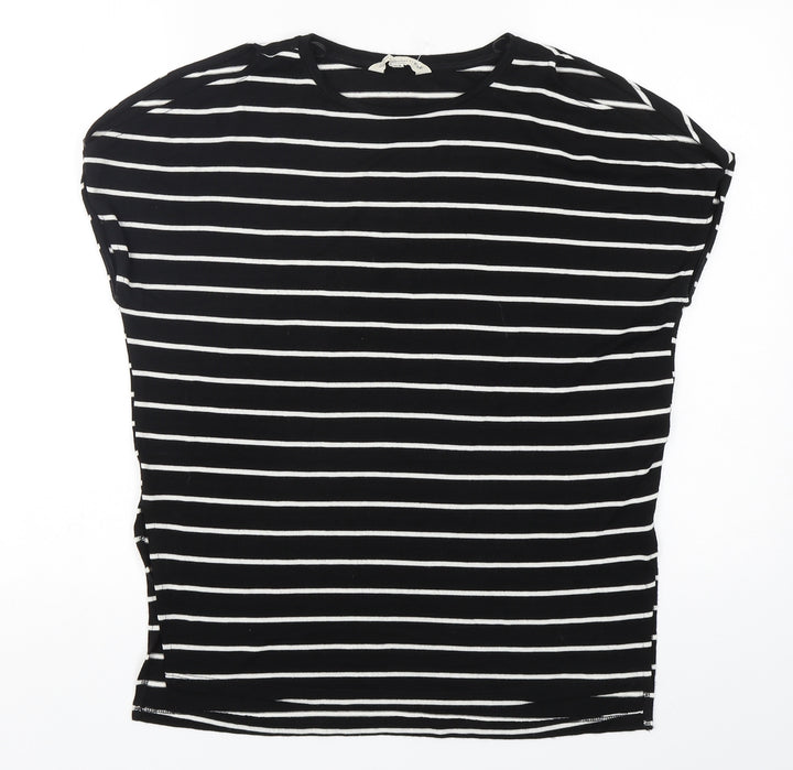 F&F Womens Black Round Neck Striped Viscose Pullover Jumper Size 10