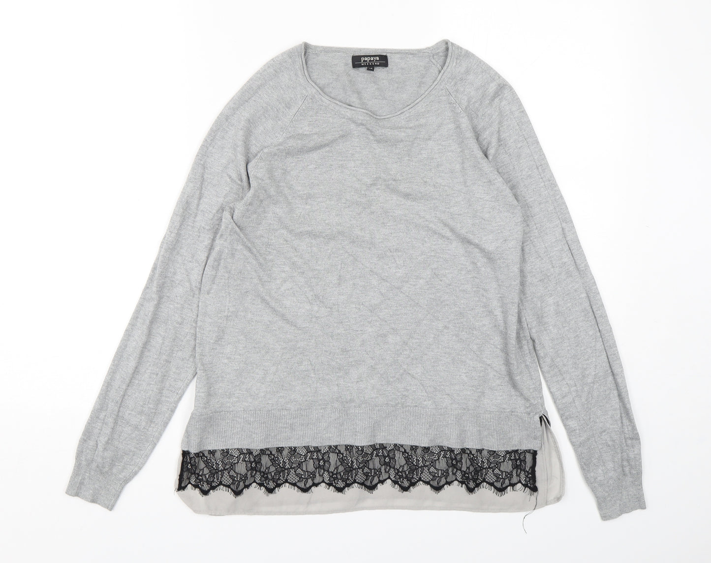 Papaya Womens Grey Round Neck  Acrylic Pullover Jumper Size 12