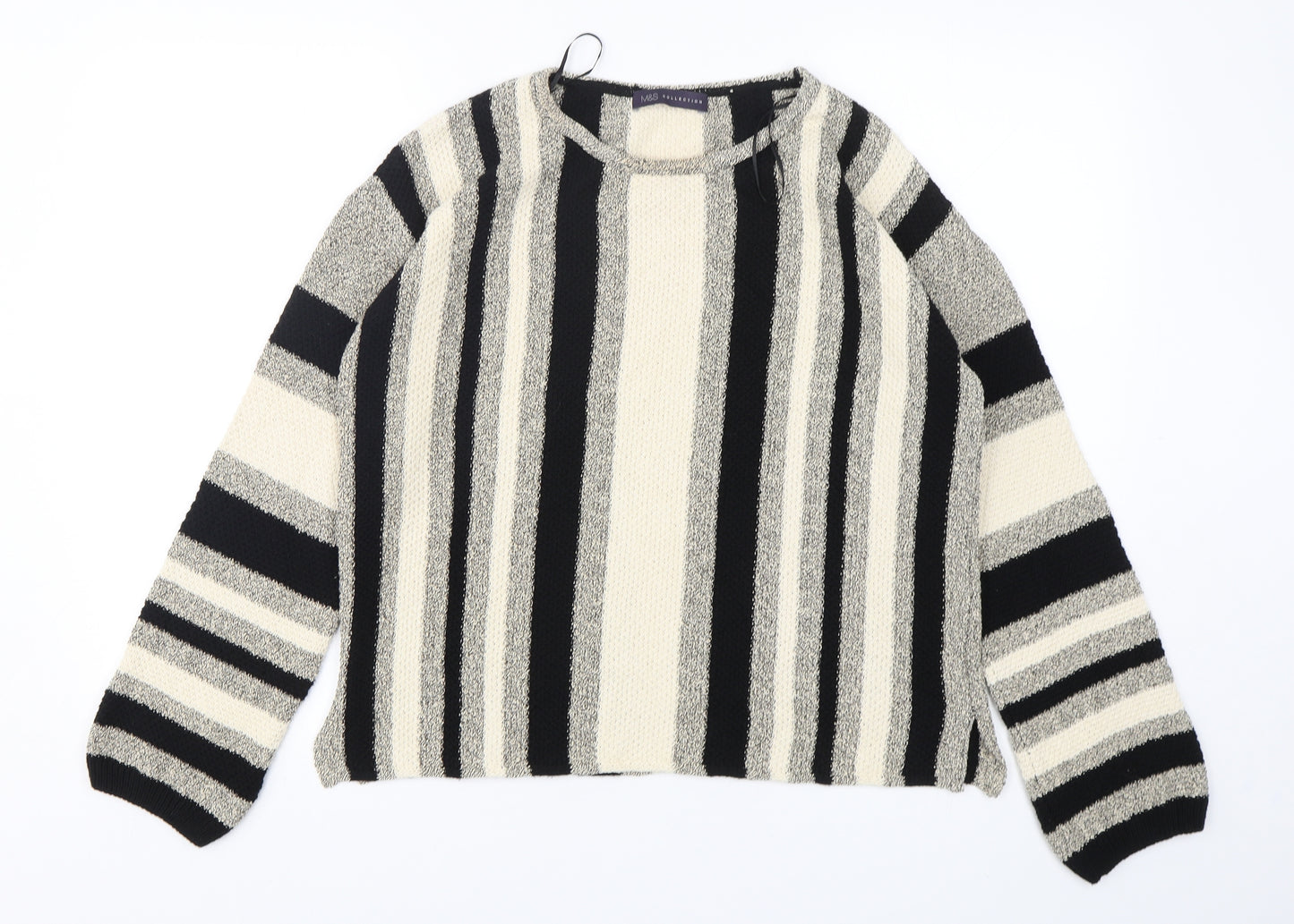 Marks and Spencer Womens Multicoloured Round Neck Striped Cotton Pullover Jumper Size M