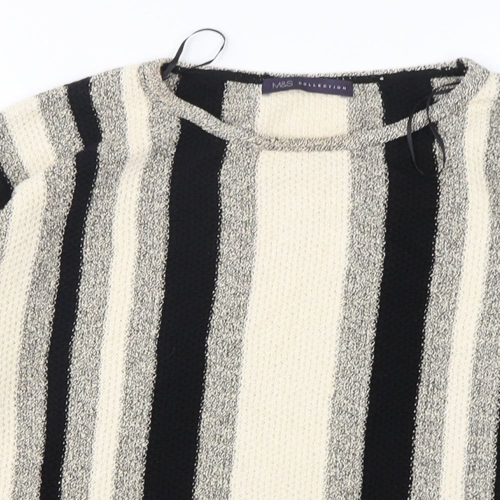Marks and Spencer Womens Multicoloured Round Neck Striped Cotton Pullover Jumper Size M