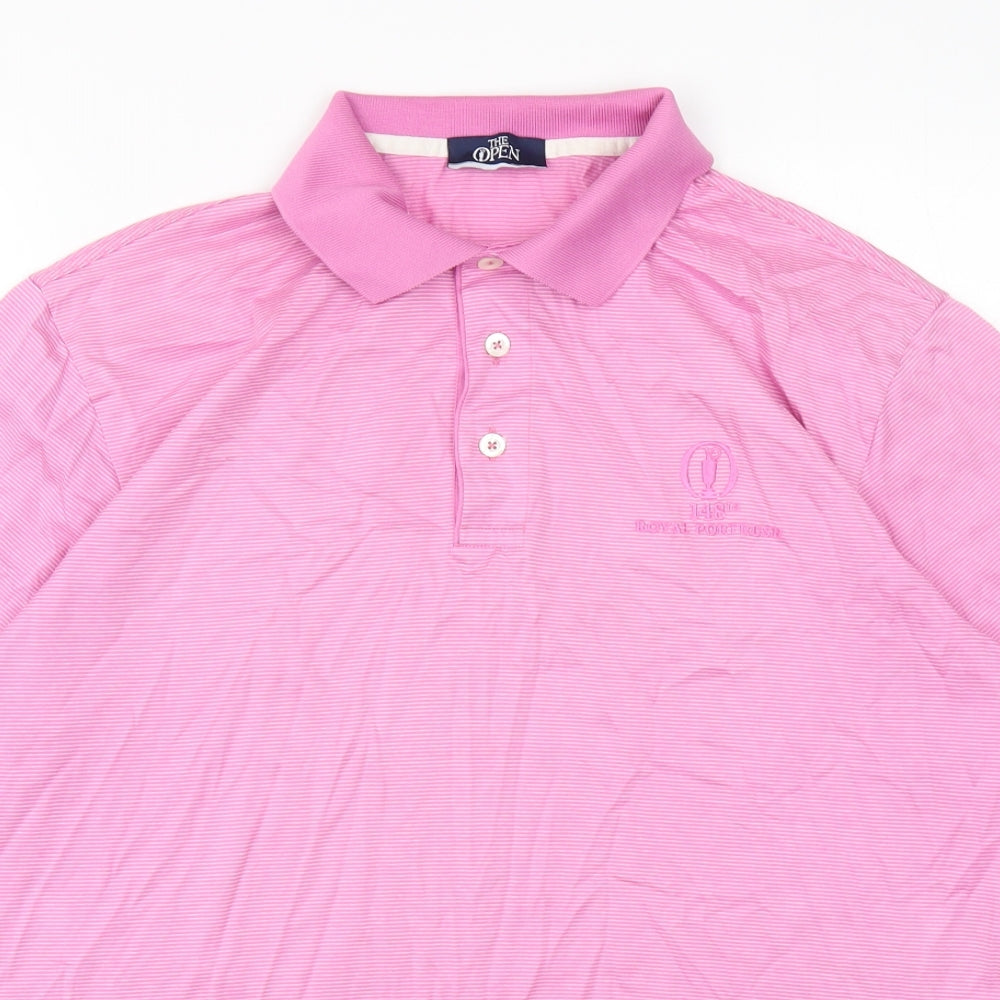 The Open  Mens Pink Striped Cotton  Polo Size M Collared Pullover