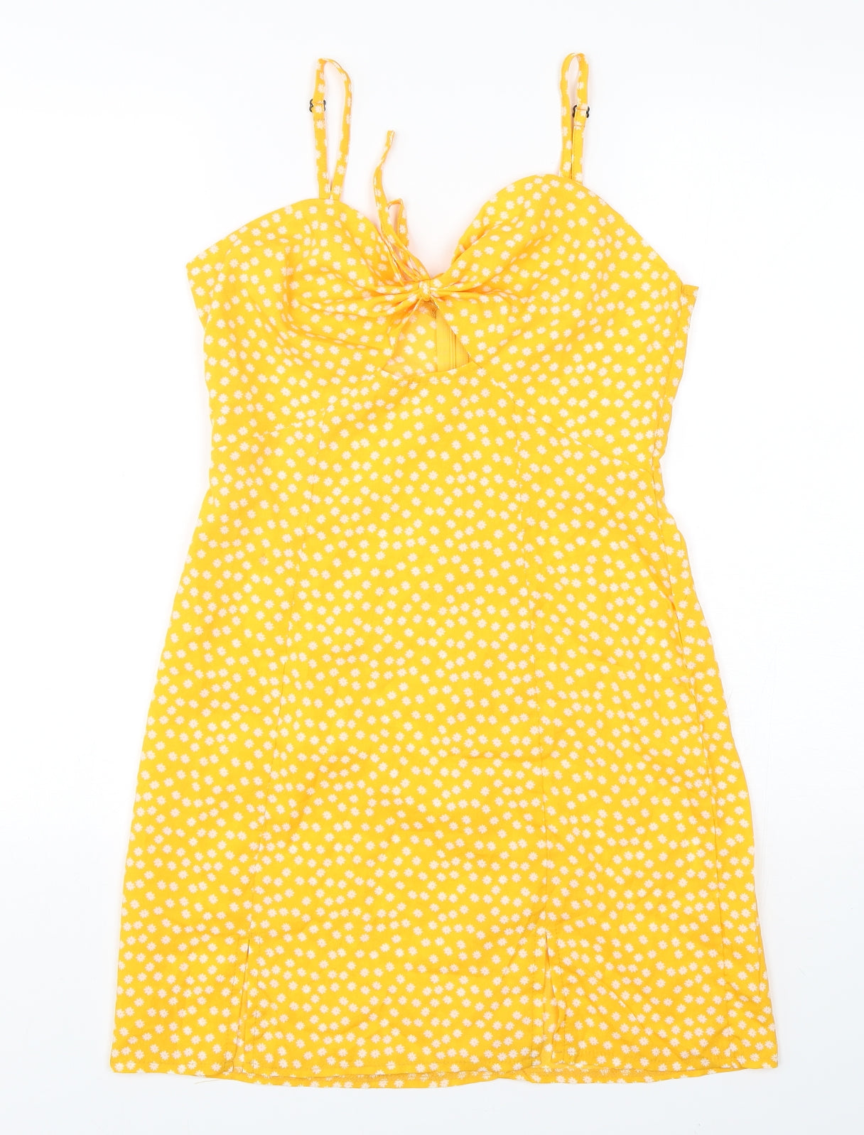Shein  Womens Yellow Floral Polyester Mini  Size M  V-Neck
