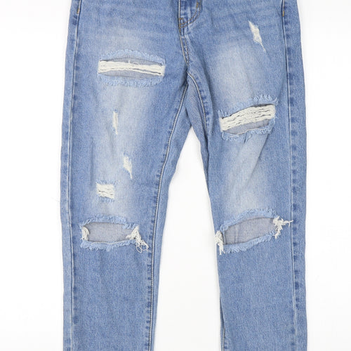 Momokrom Womens Blue  Cotton Mom Jeans Size 8 L26 in Regular Button