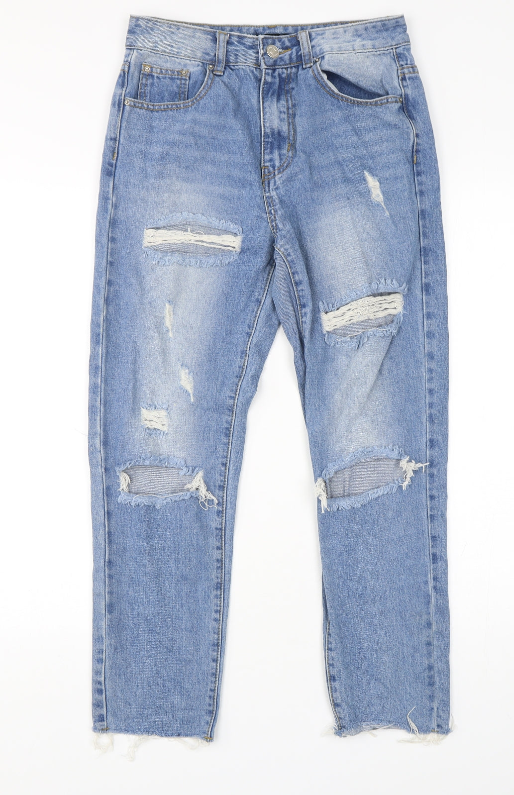 Momokrom Womens Blue  Cotton Mom Jeans Size 8 L26 in Regular Button