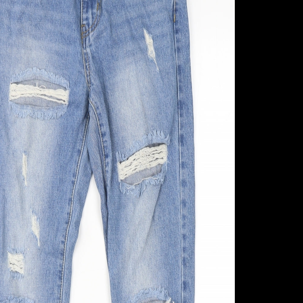 Momokrom Womens Blue  Cotton Mom Jeans Size 8 L26 in Regular Button