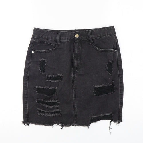 Missguided Womens Black  Cotton Mini Skirt Size 8   Button