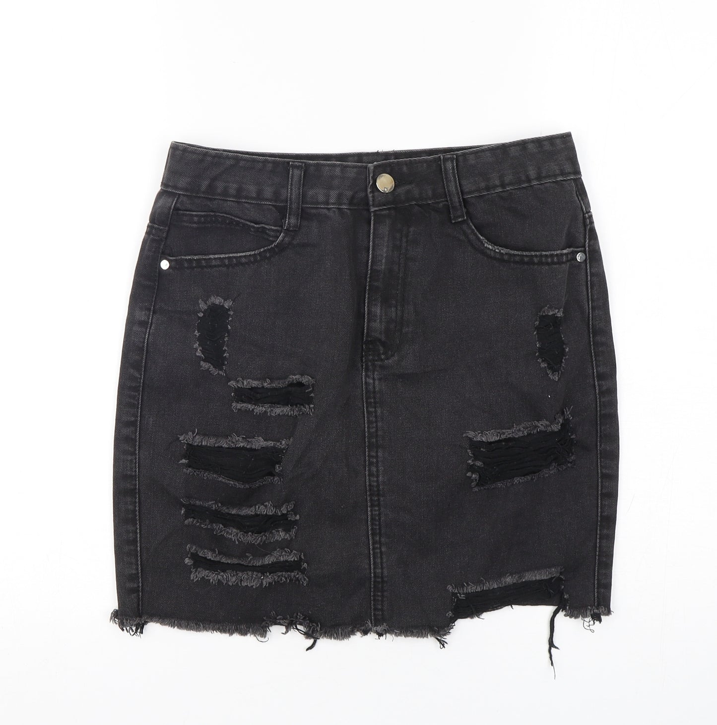 Missguided Womens Black  Cotton Mini Skirt Size 8   Button