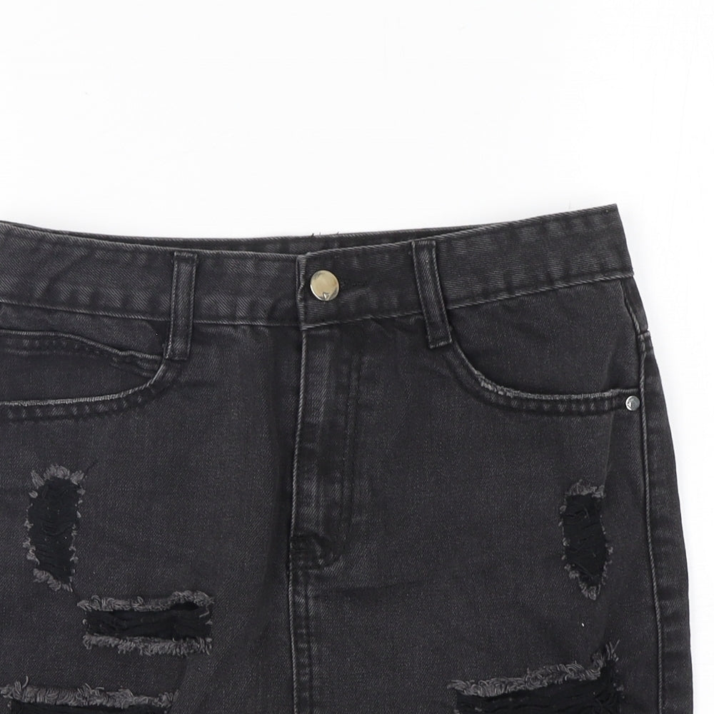 Missguided Womens Black  Cotton Mini Skirt Size 8   Button