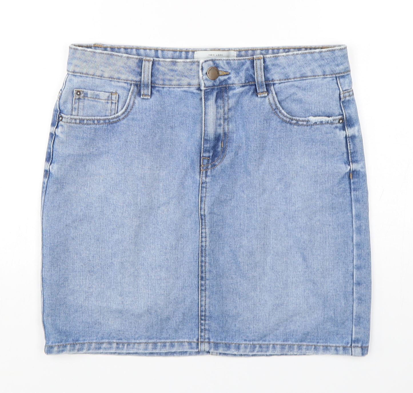 New Look Womens Blue  Cotton Mini Skirt Size 10   Button