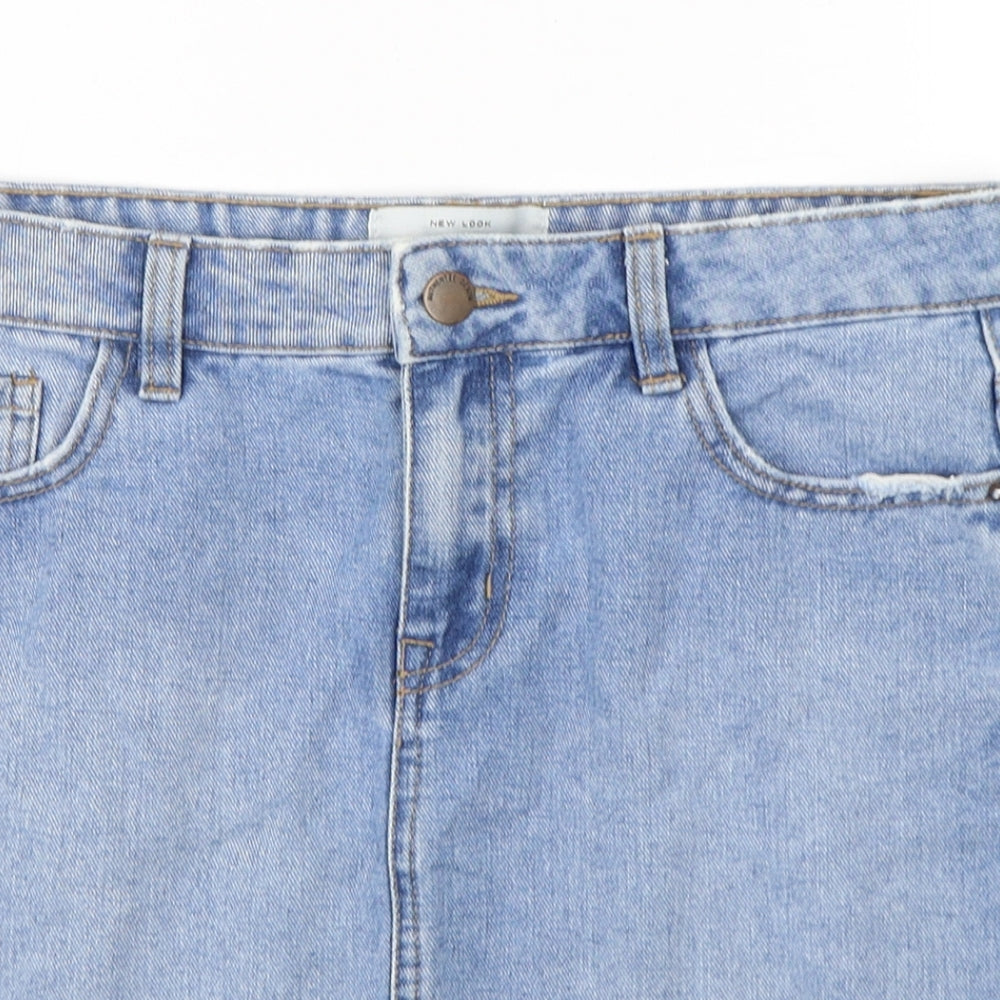 New Look Womens Blue  Cotton Mini Skirt Size 10   Button