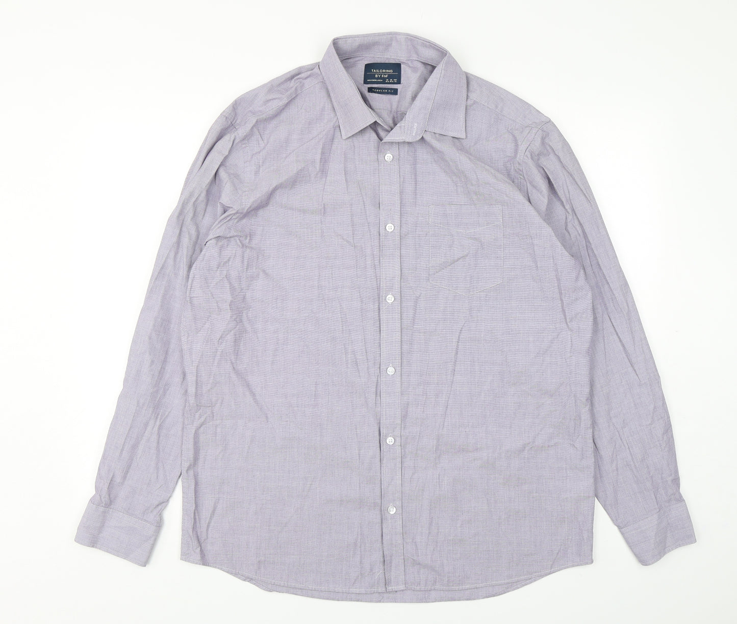 F&F Mens Blue  Cotton  Button-Up Size 16.5 Collared Button