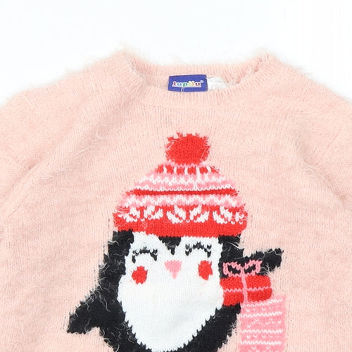 Lulipu Girls Pink Round Neck  Polyamide Pullover Jumper Size 5-6 Years  Pullover - Penguin