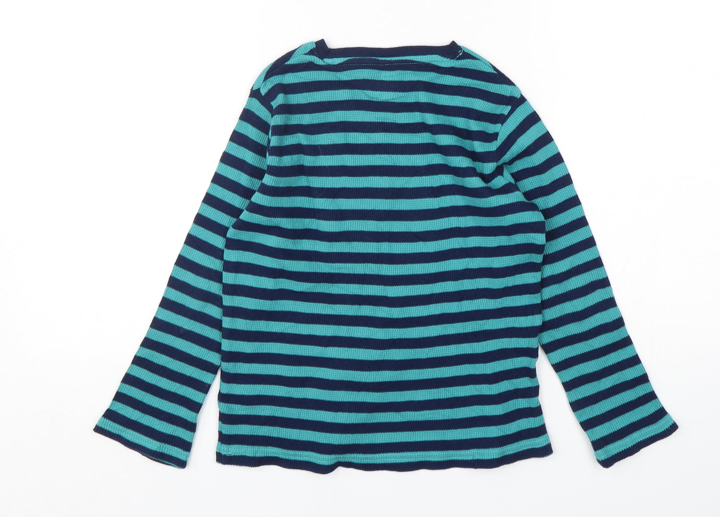 Marks and Spencer Boys Multicoloured Striped Cotton Basic T-Shirt Size 6-7 Years Round Neck Pullover