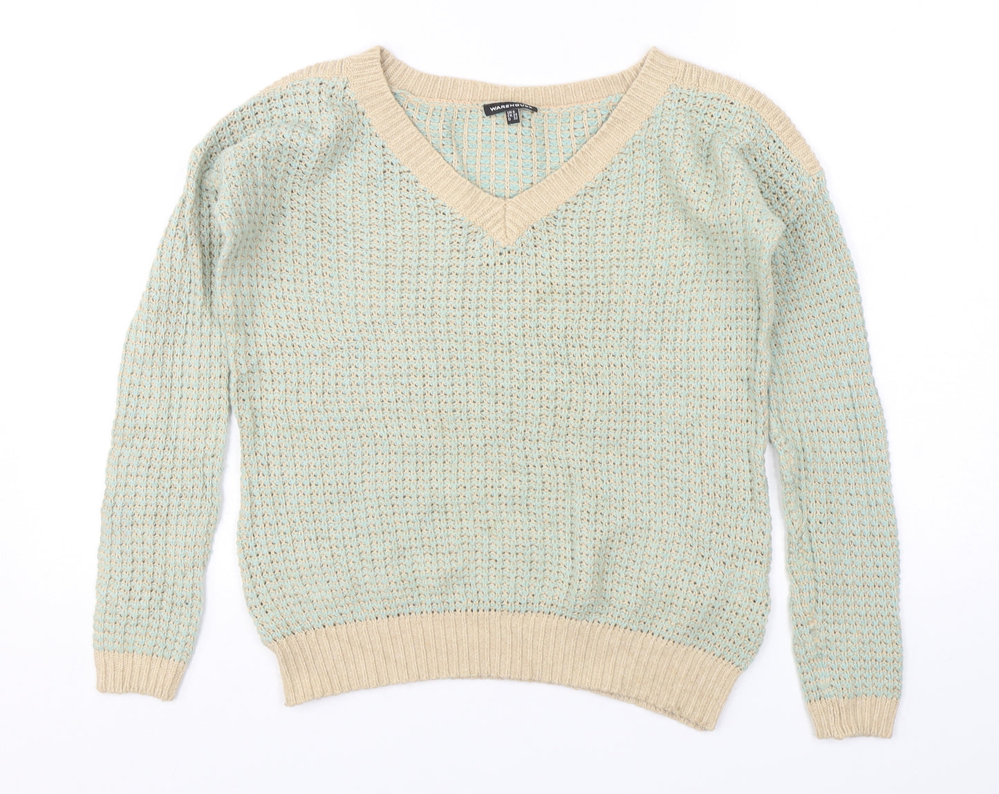 Warehouse Womens Multicoloured V-Neck  Cotton Pullover Jumper Size 6