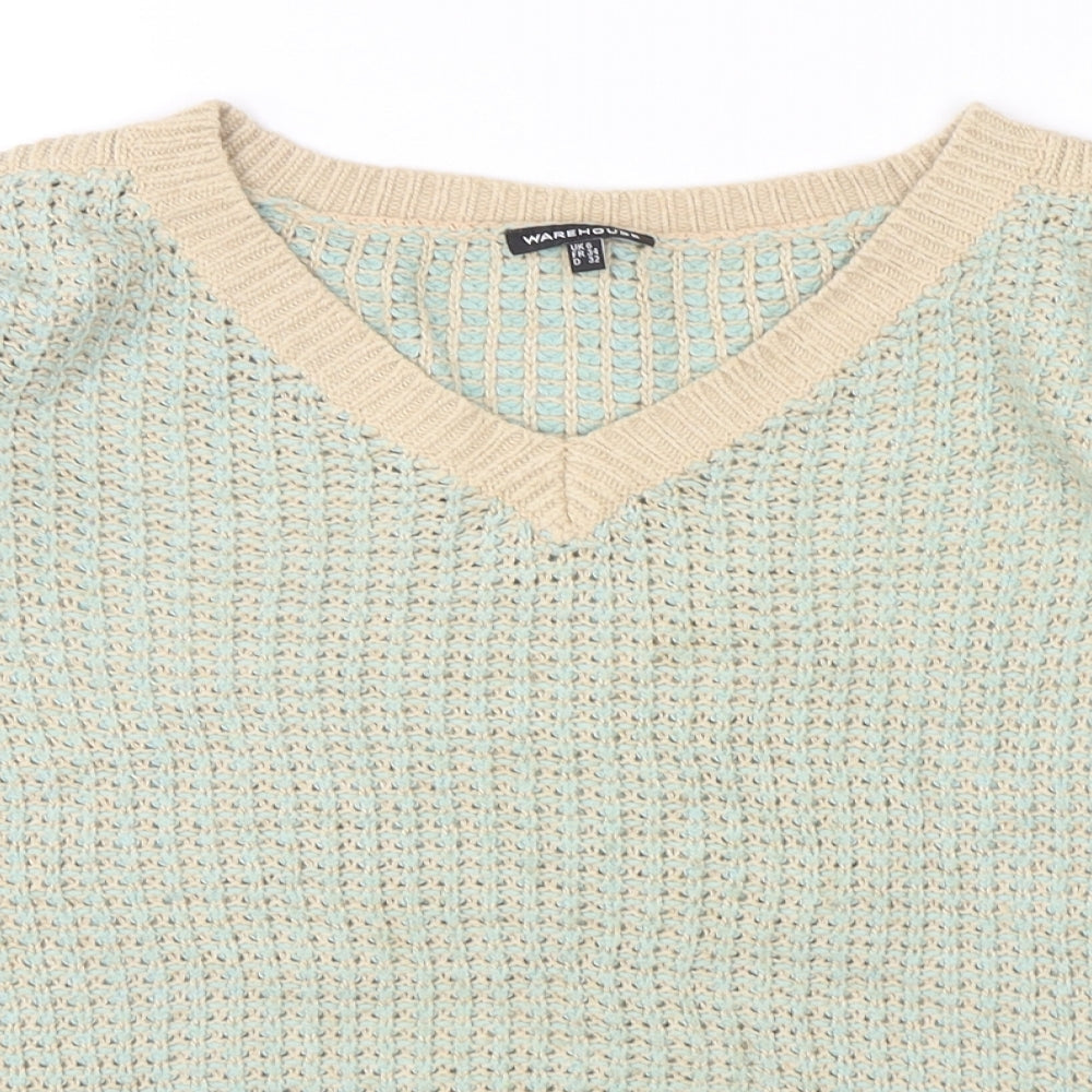 Warehouse Womens Multicoloured V-Neck  Cotton Pullover Jumper Size 6