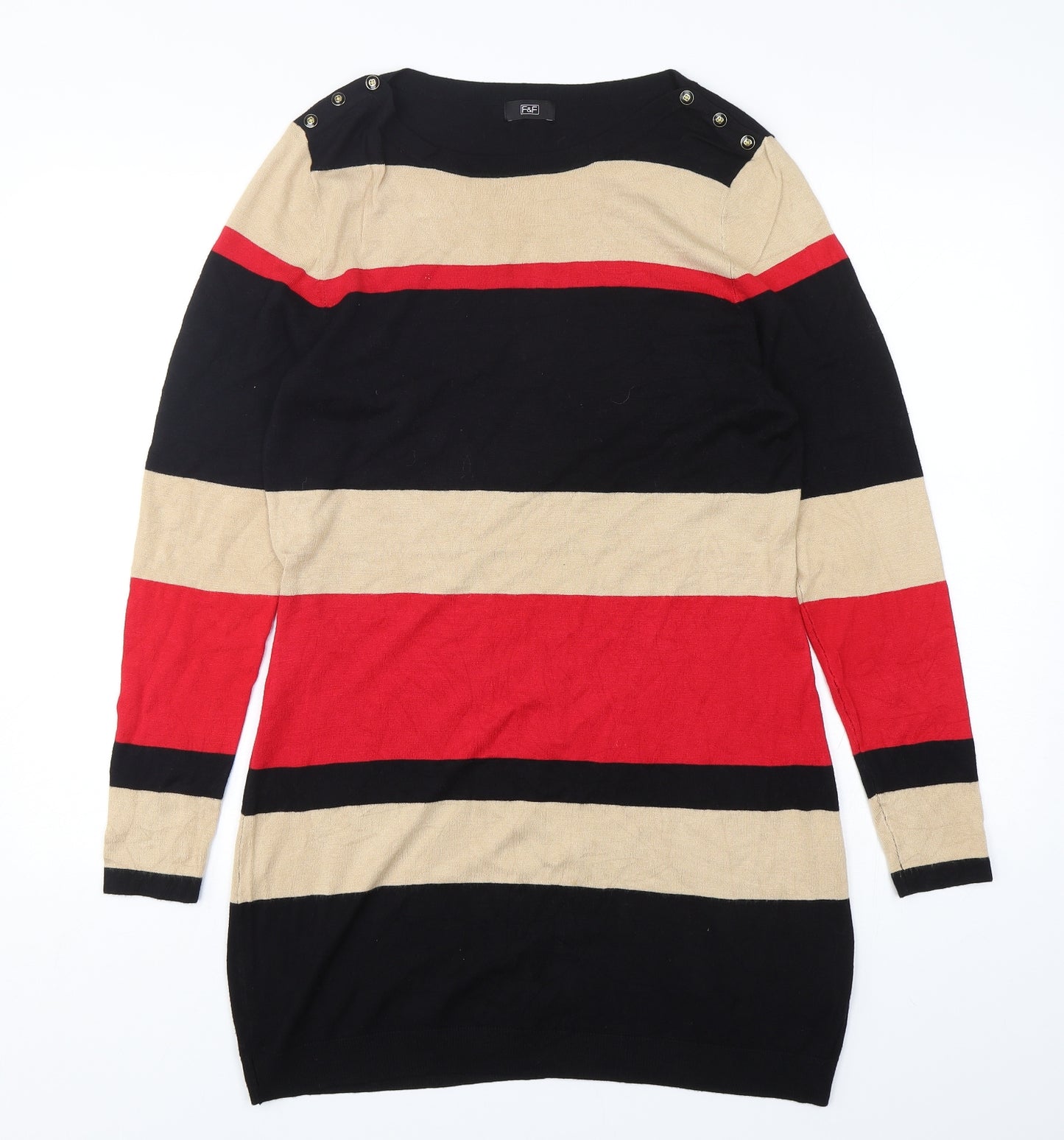 F&F Womens Multicoloured Round Neck Striped Viscose Pullover Jumper Size 16