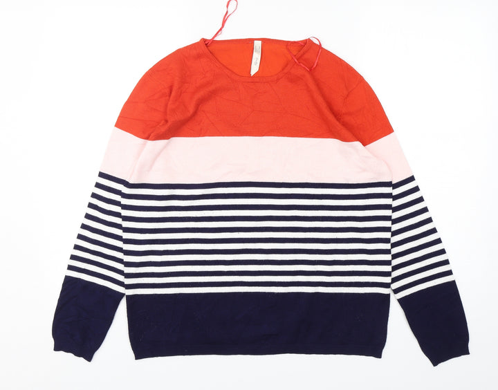 Stella Morgan Womens Multicoloured Round Neck Striped Rayon Pullover Jumper Size 12