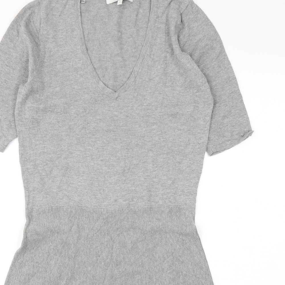 NEXT Womens Grey  Cotton Jumper Dress  Size 10  V-Neck Pullover