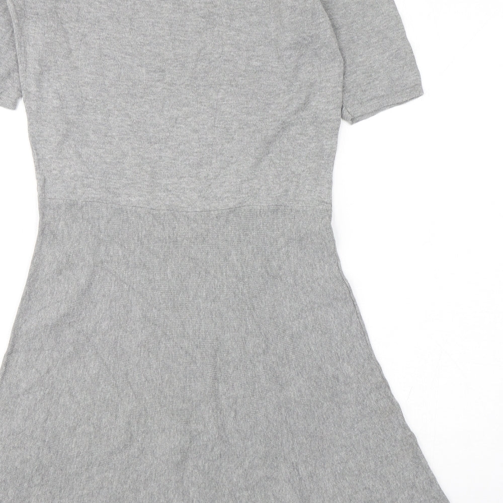 NEXT Womens Grey  Cotton Jumper Dress  Size 10  V-Neck Pullover