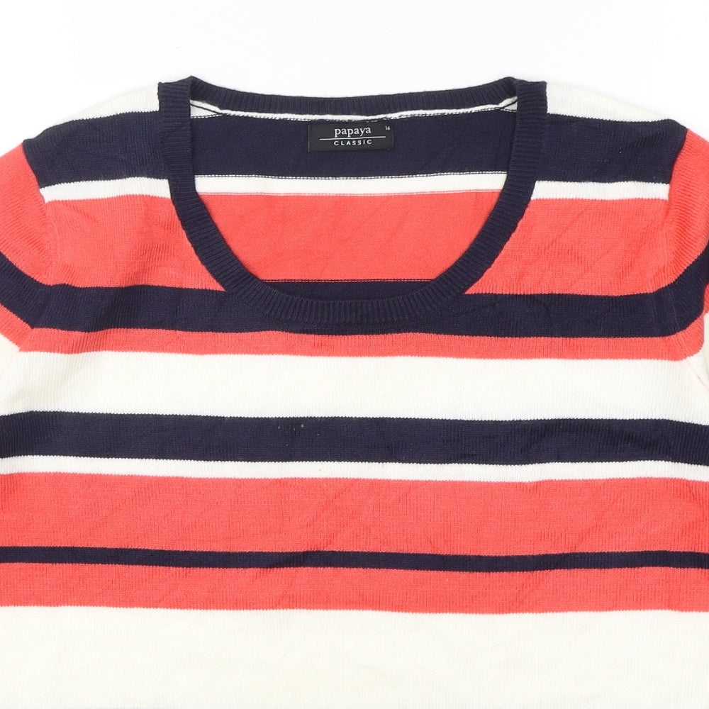 Papaya Womens Multicoloured Round Neck Striped Acrylic Pullover Jumper Size 16