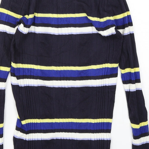 Marks and Spencer Womens Blue Boat Neck Striped Viscose Pullover Jumper Size 10
