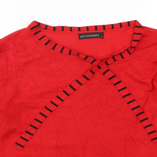 Just Elegance Womens Red Round Neck  Viscose Pullover Jumper Size M