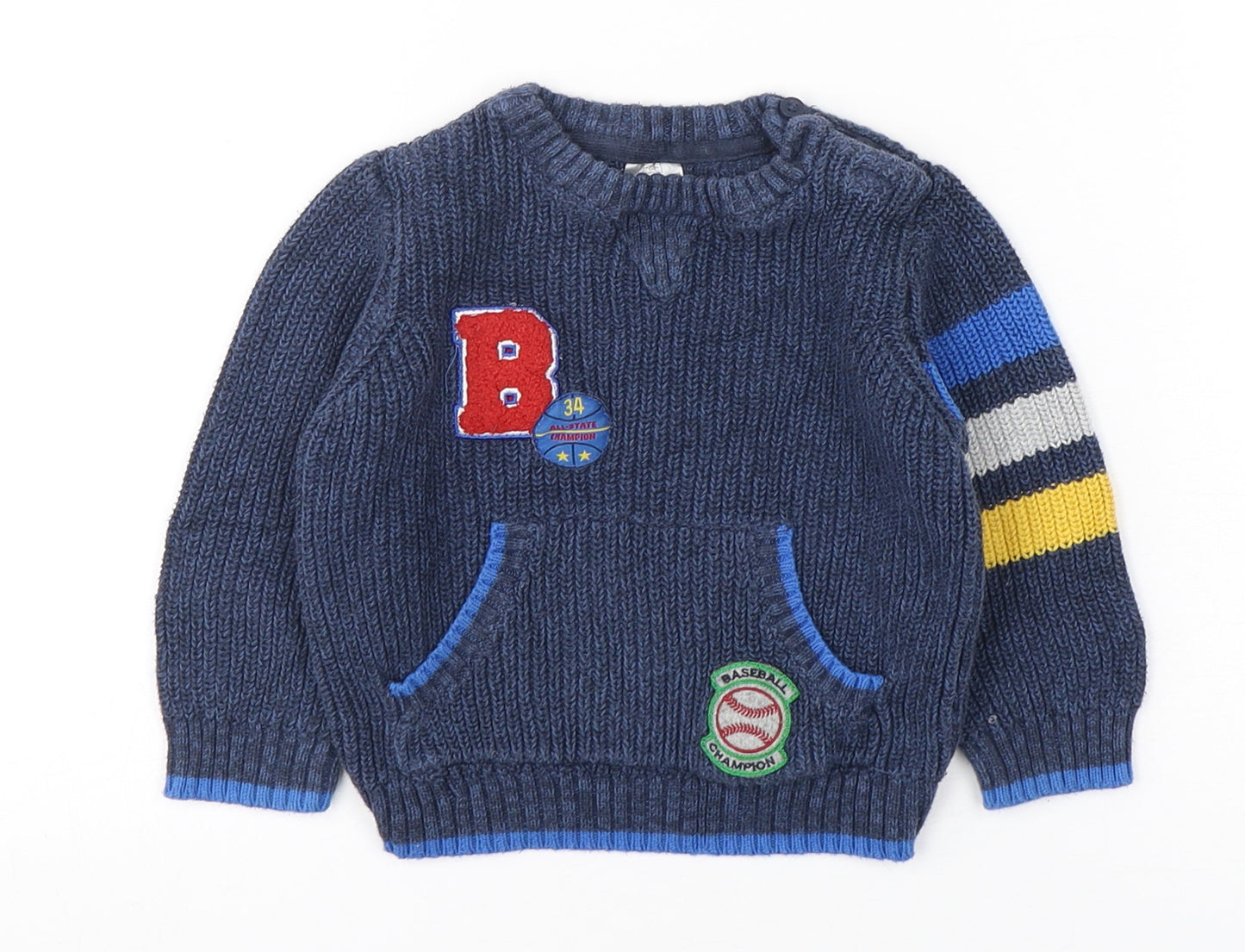 F&F Boys Blue  Cotton Pullover Jumper Size 9-12 Months  Pullover