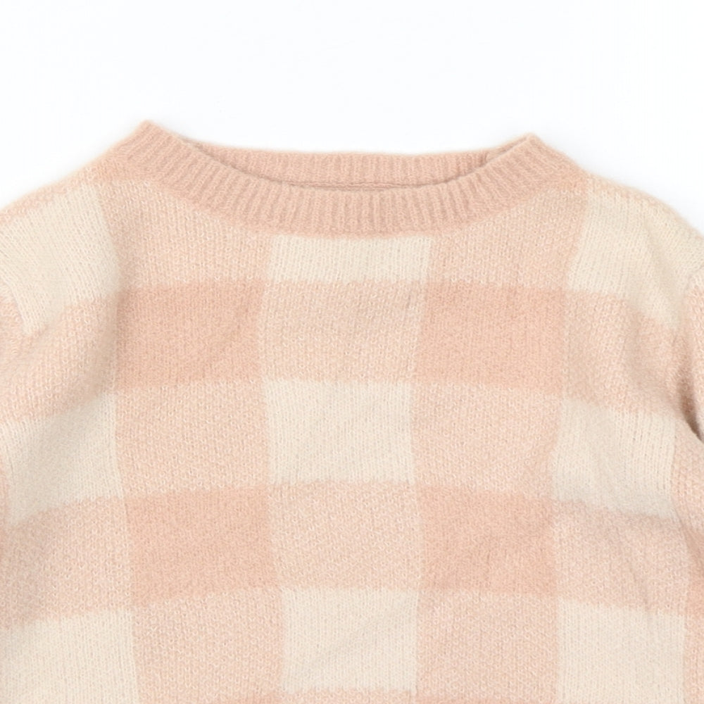 Primark Girls Pink Round Neck Check Polyamide Pullover Jumper Size 4-5 Years  Pullover