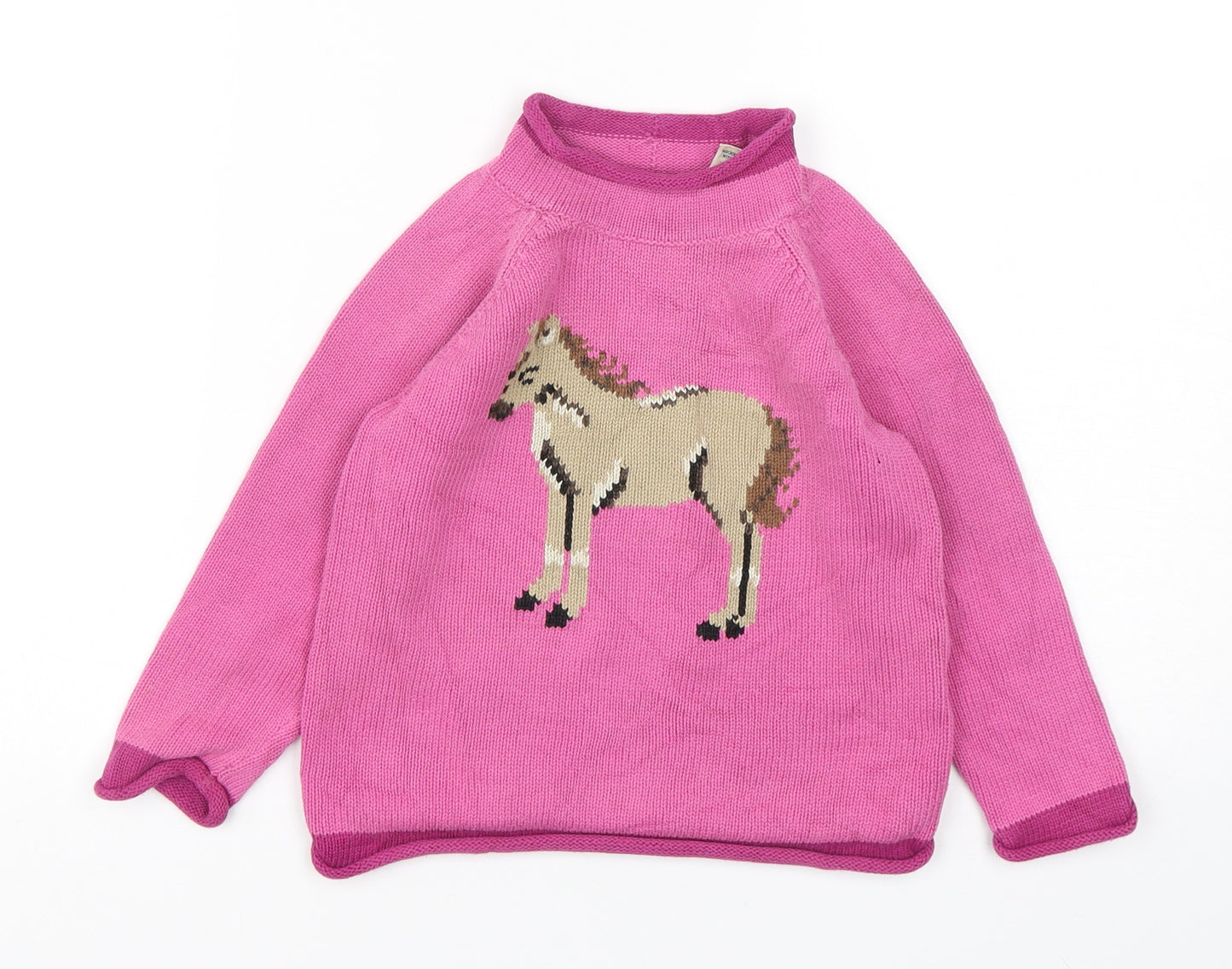 L.L. Bean  Girls Pink Mock Neck  Cotton Pullover Jumper Size 3 Years  Pullover - Horse