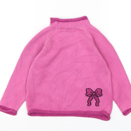 L.L. Bean  Girls Pink Mock Neck  Cotton Pullover Jumper Size 3 Years  Pullover - Horse