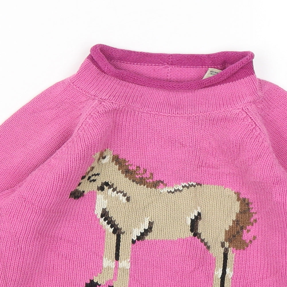L.L. Bean  Girls Pink Mock Neck  Cotton Pullover Jumper Size 3 Years  Pullover - Horse