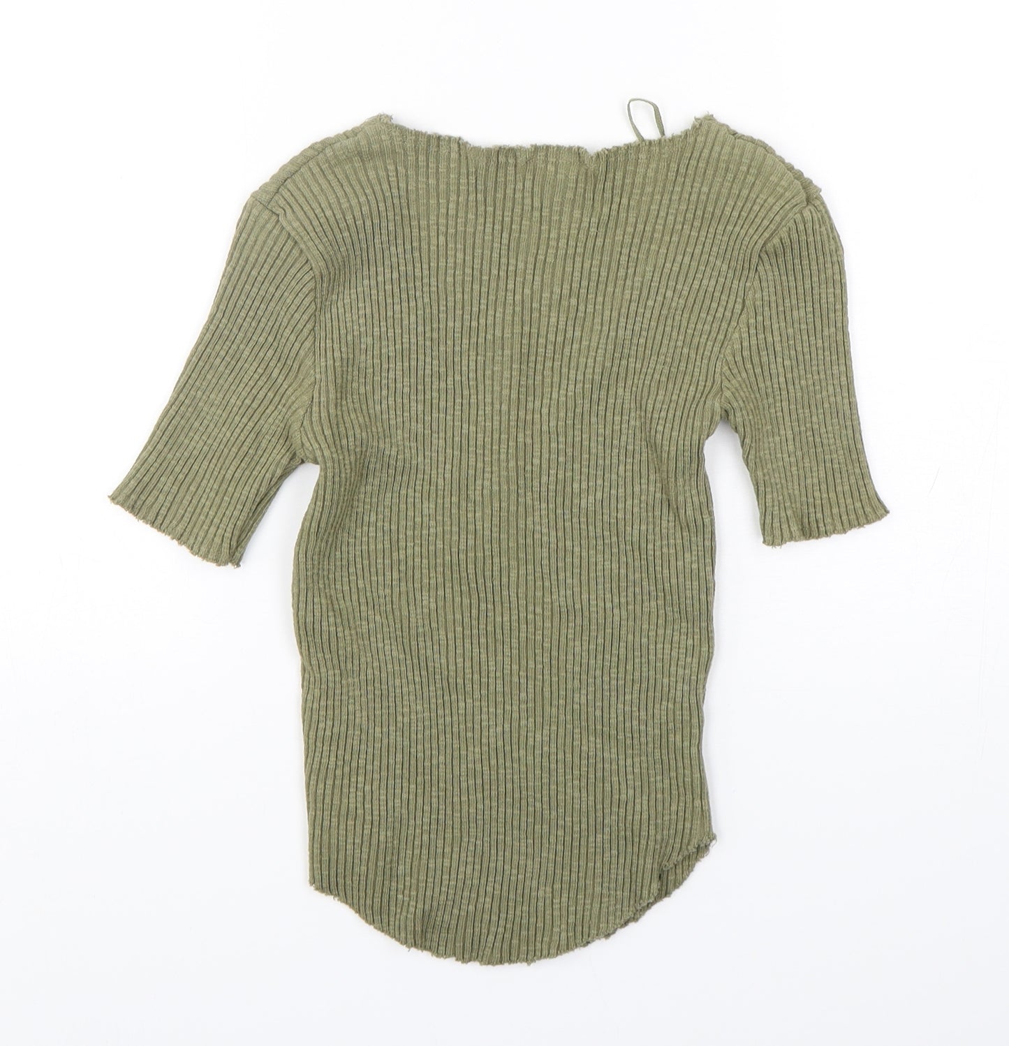 Zara Womens Green V-Neck  Cotton Pullover Jumper Size M
