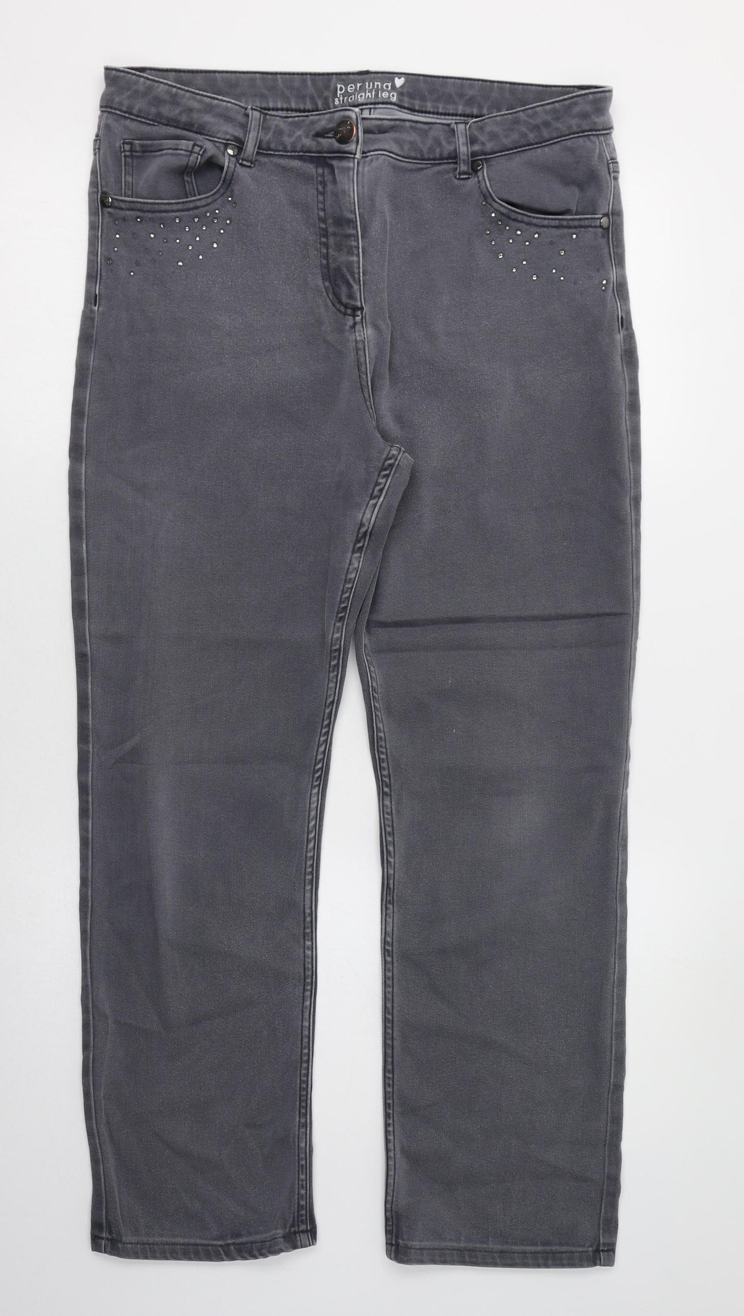 Marks and Spencer Womens Grey  Cotton Straight Jeans Size 14 L27 in Regular Zip