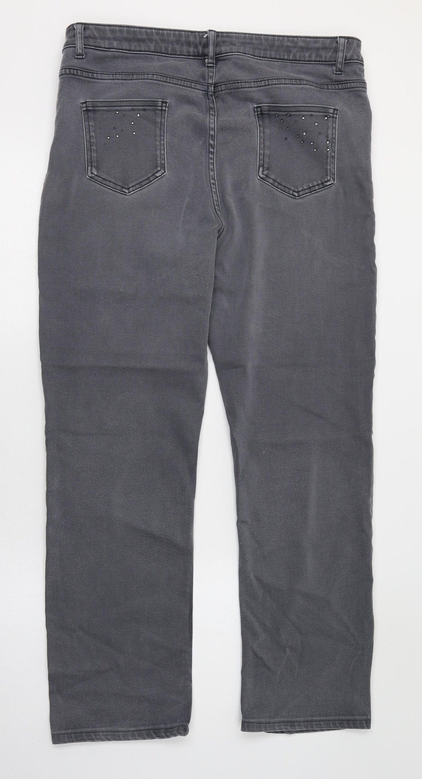 Marks and Spencer Womens Grey  Cotton Straight Jeans Size 14 L27 in Regular Zip