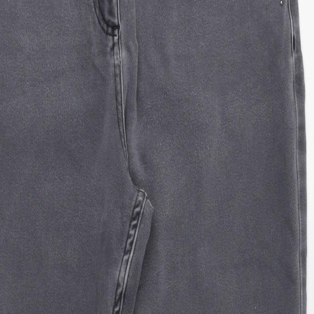 Marks and Spencer Womens Grey  Cotton Straight Jeans Size 14 L27 in Regular Zip