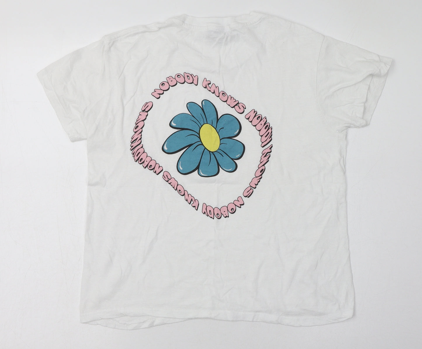 New girl Order  Womens White  Polyester Basic T-Shirt Size 6 Round Neck - Graphic on back