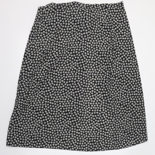 New Look Womens Black Floral Polyester Wrap Skirt Size 8   Tie