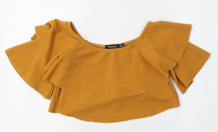 Boohoo Womens Orange Polyester Cropped Blouse Size 6 Round Neck