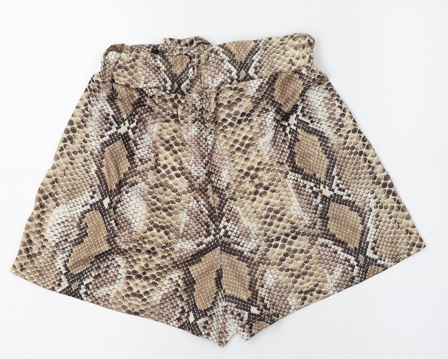 PRETTYLITTLETHING Womens Brown Animal Print Polyester Paperbag Shorts Size 8 L3 in Regular