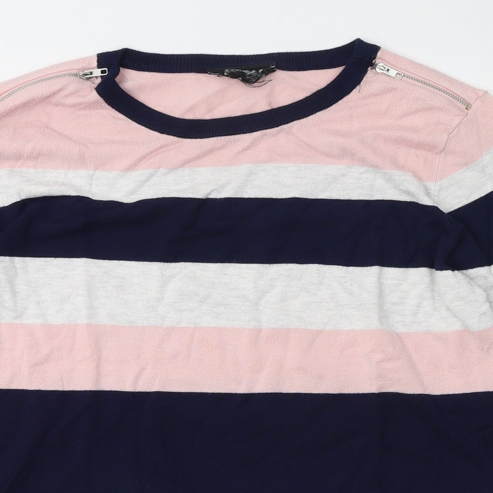 Wallis Womens Multicoloured Round Neck Striped Viscose Pullover Jumper Size 16   - Decorative zips