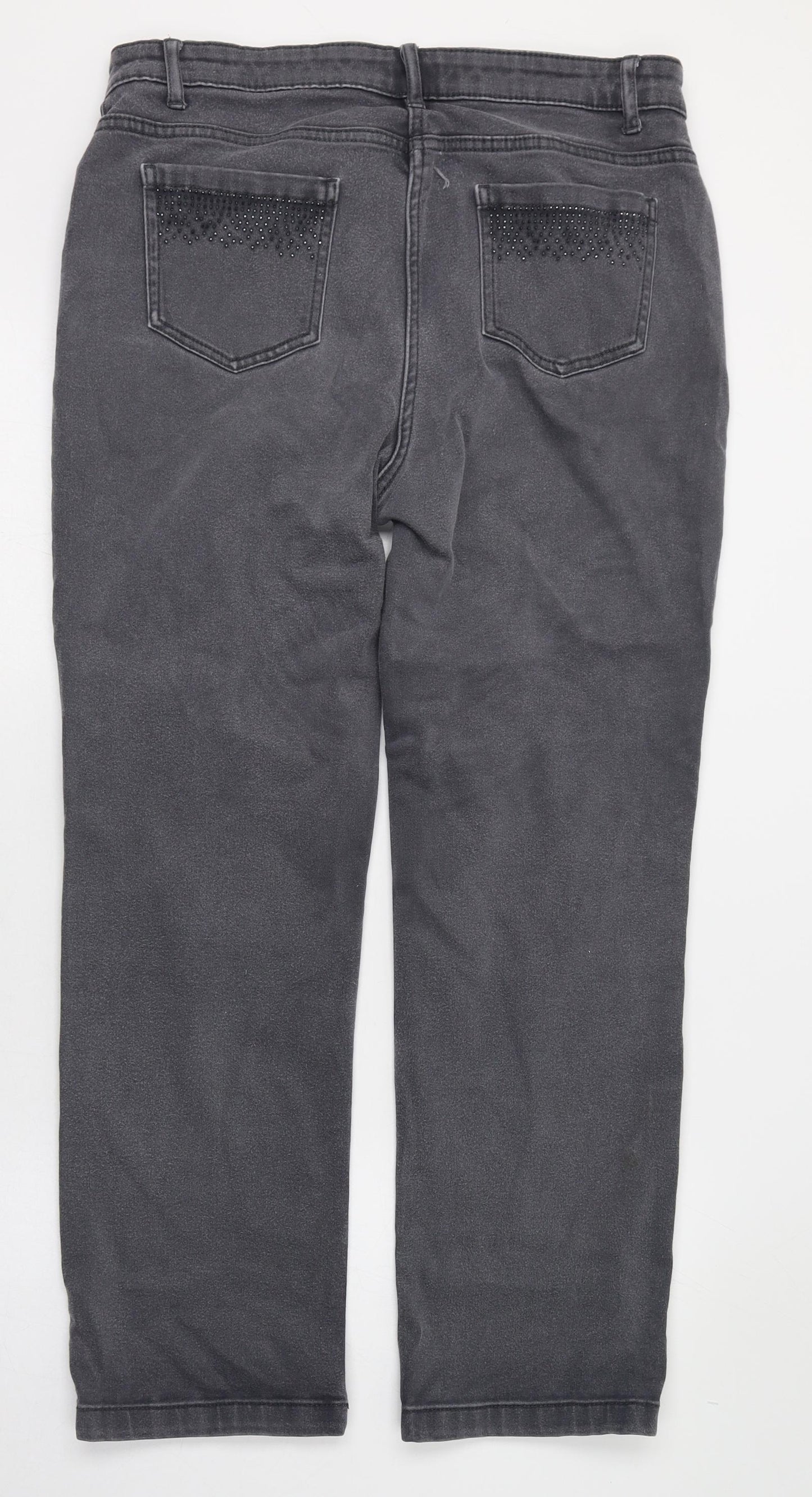 Marks and Spencer Womens Grey  Cotton Straight Jeans Size 14 L26 in Regular Zip