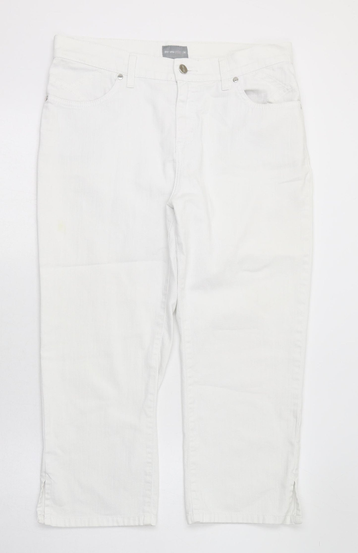 Per Una Womens White  Cotton Capri Jeans Size 14 L20.5 in Regular Zip - Cropped