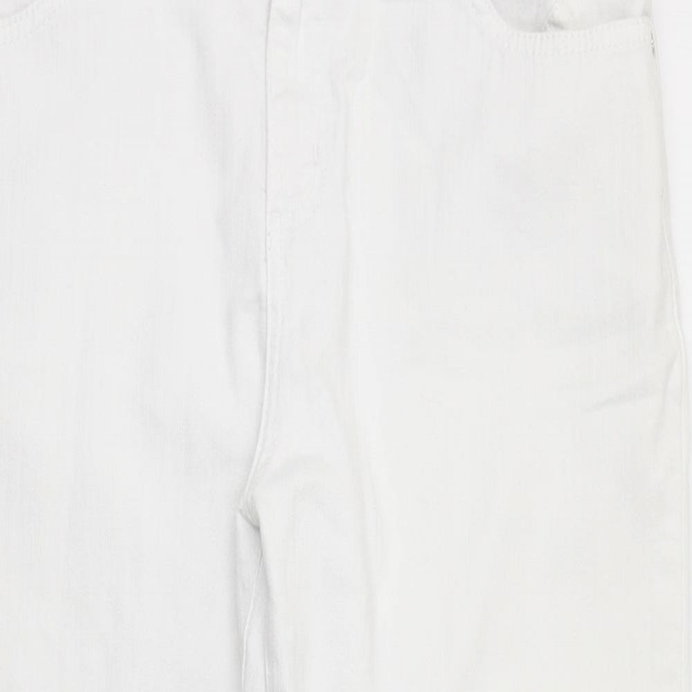 Per Una Womens White  Cotton Capri Jeans Size 14 L20.5 in Regular Zip - Cropped