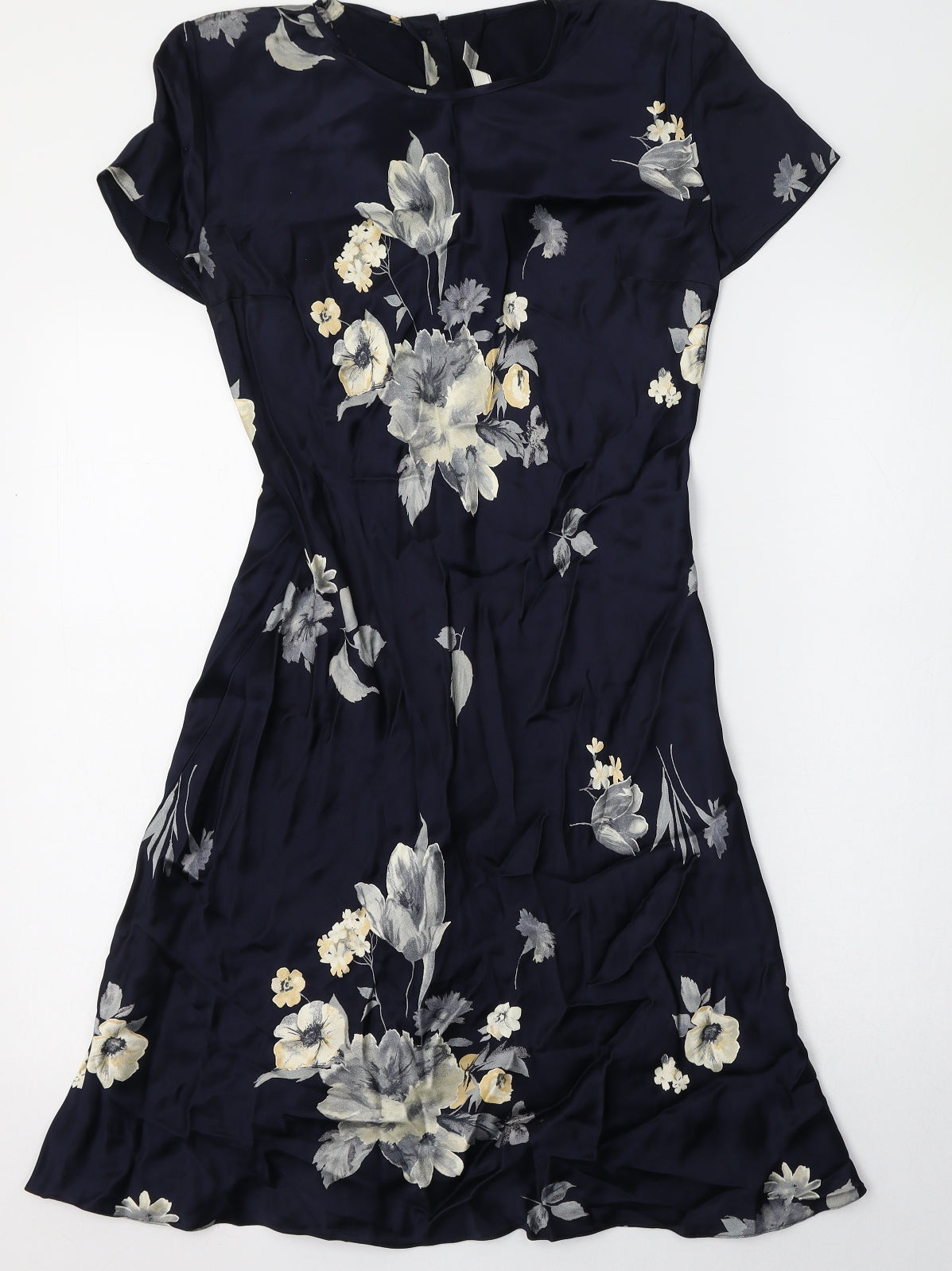 NEXT Womens Blue Floral Viscose A-Line  Size 10  Round Neck Button