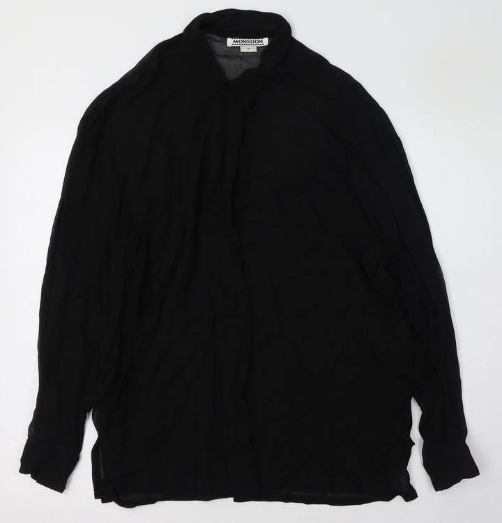 Monsoon Womens Black  Polyester Basic Button-Up Size 12 Collared