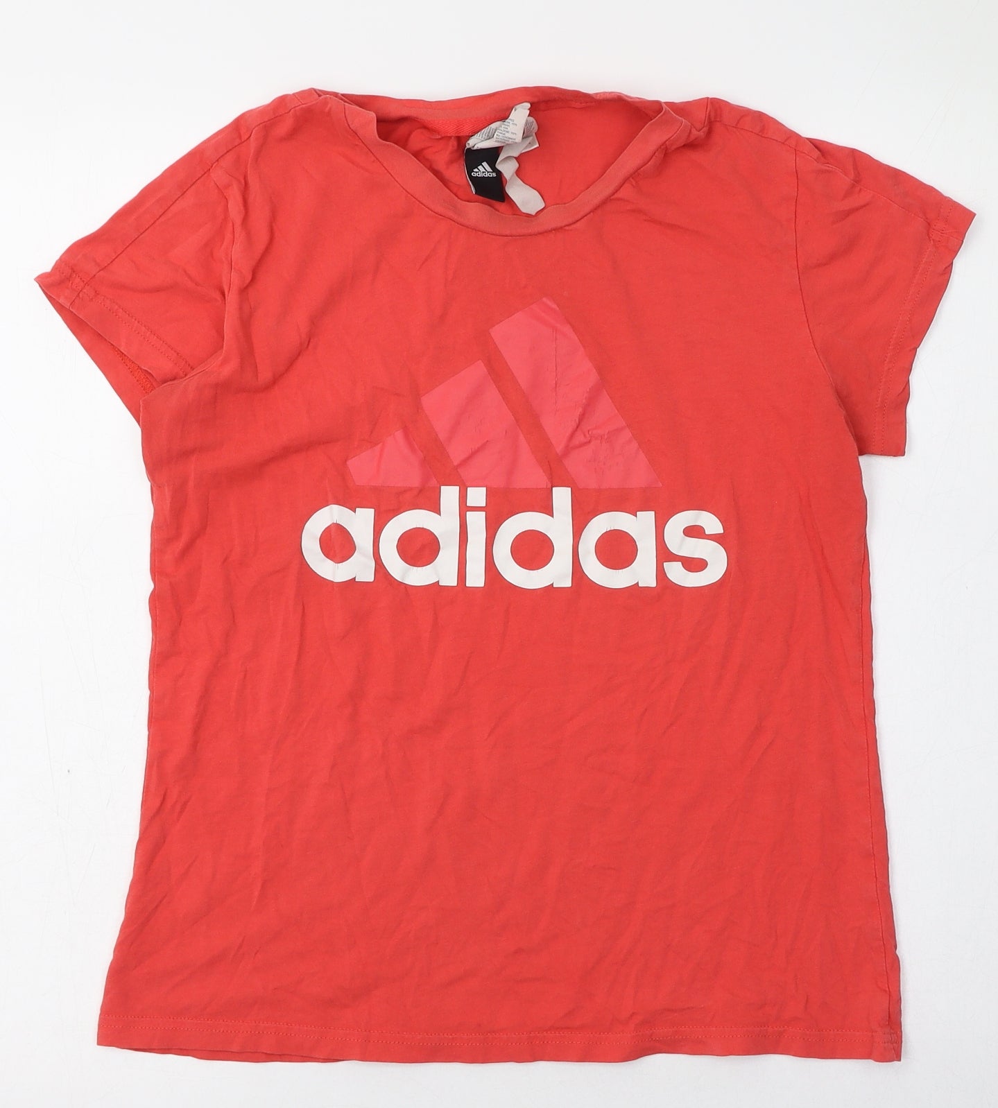 adidas Womens Red  Cotton Basic T-Shirt Size 12 Round Neck - 12-14