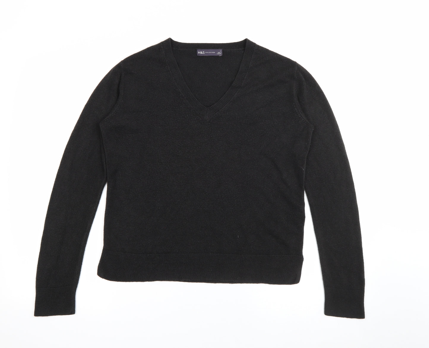 Marks and Spencer Womens Black V-Neck  Acrylic Pullover Jumper Size 12