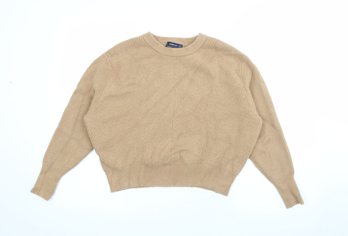 Zara Womens Beige Crew Neck  Viscose Pullover Jumper Size S
