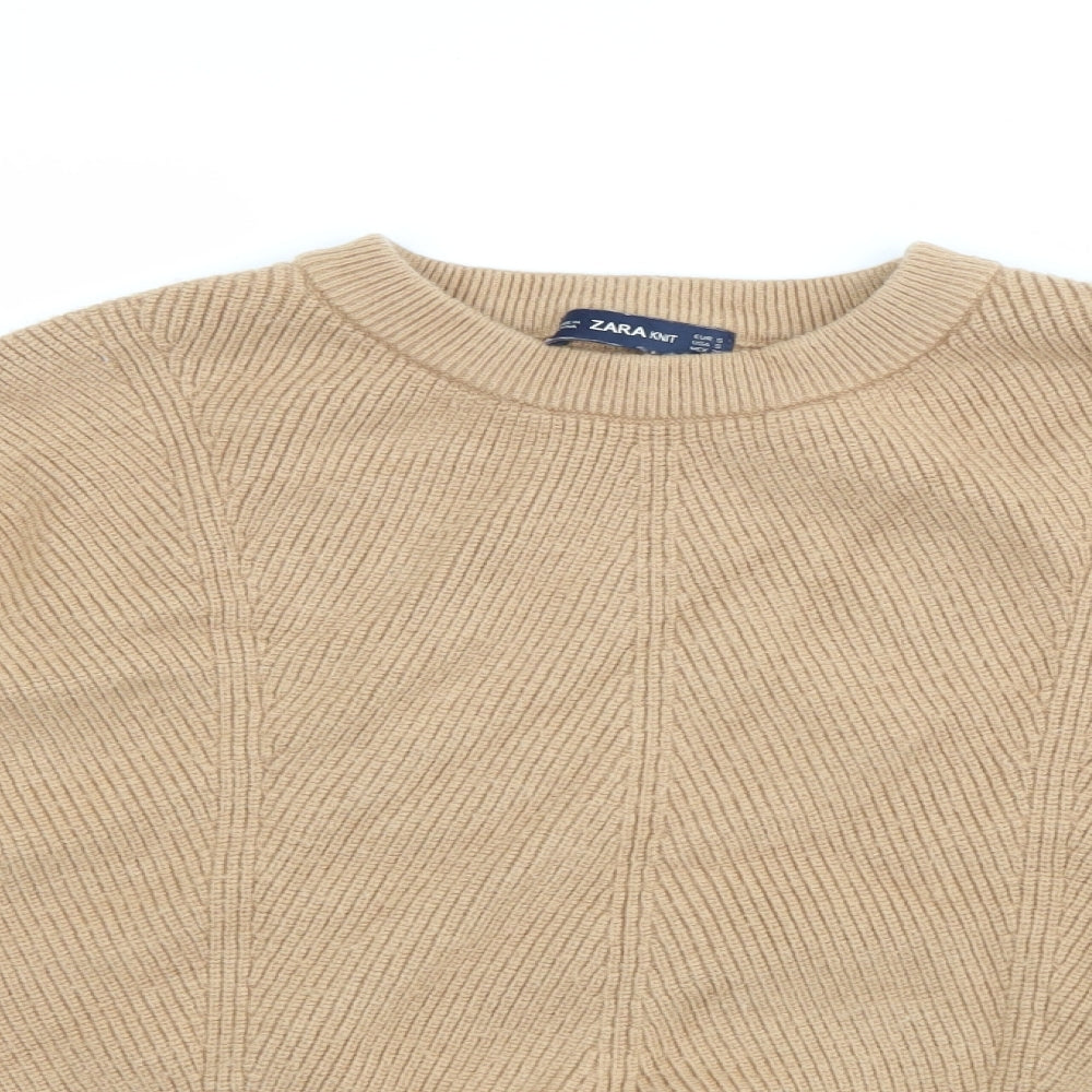 Zara Womens Beige Crew Neck  Viscose Pullover Jumper Size S