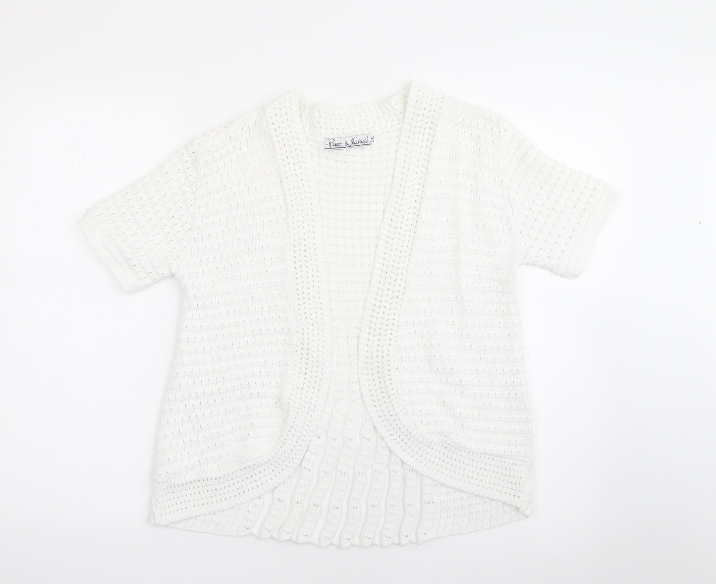 Pure & Natural  Womens White V-Neck  Cotton Cardigan Jumper Size L